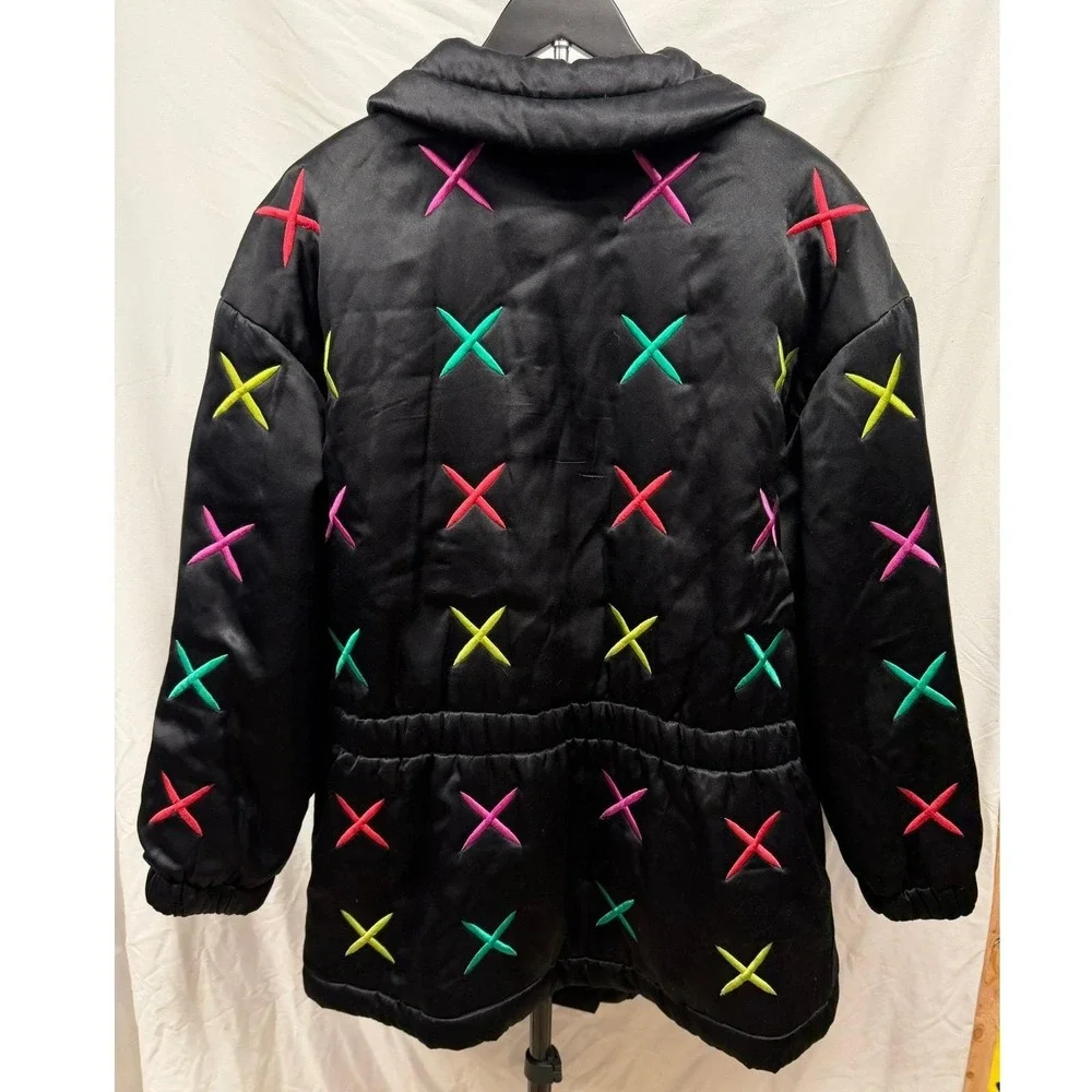 Vintage 80's Escada Women's‎ 100% Silk Retro Colorful Quilted Satin Puffer Coat - Picture 8 of 13